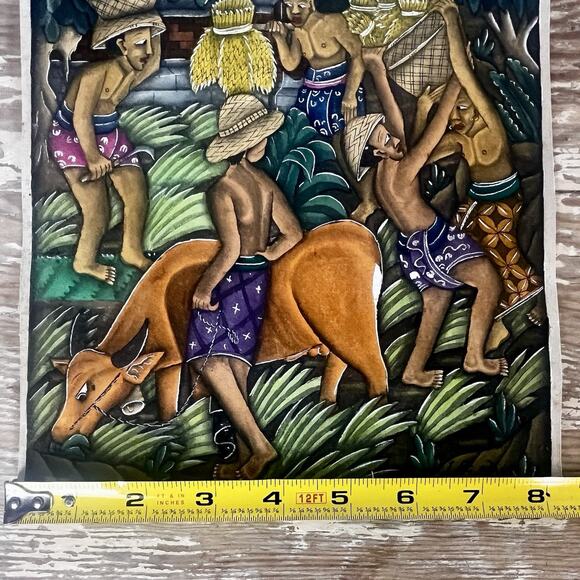 Vintage Balinese Gouache Painting I.BG Rai Bali Village Scene Rice Harvest 11x8” - Picture 6 of 15